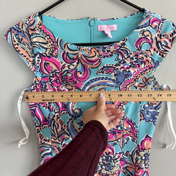 Lilly Pulitzer Dress Womens XS Briella Bait & Switch Fit Flare Blue Pink 61391 - Picture 6 of 9